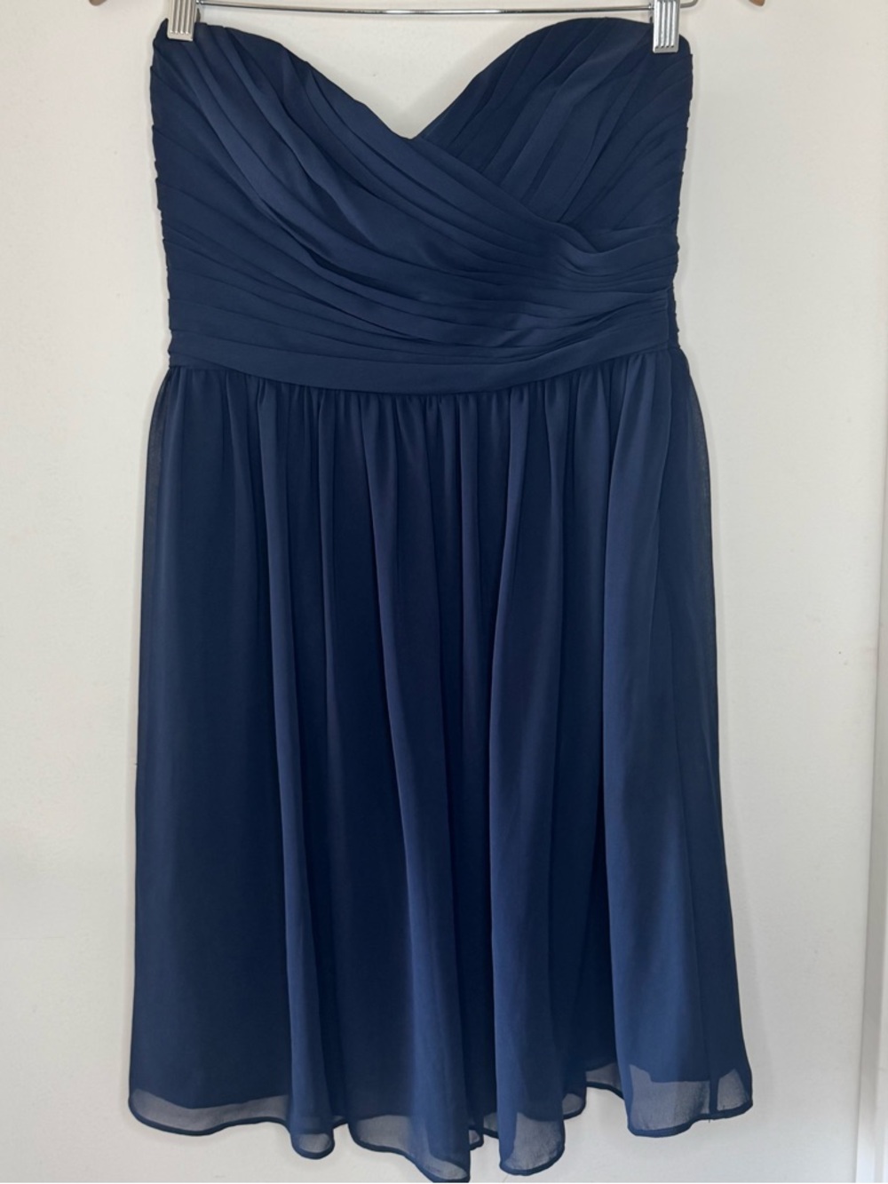 monique lhuillier Bridesmaids Strapless dress Navy Blue Chiffon Draping Womens 8